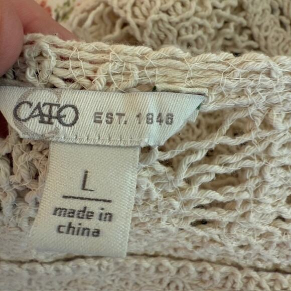 Womens Open Knit Crochet Paisley Sweater Large Cottagecore Oatmeal Boho - Picture 9 of 12